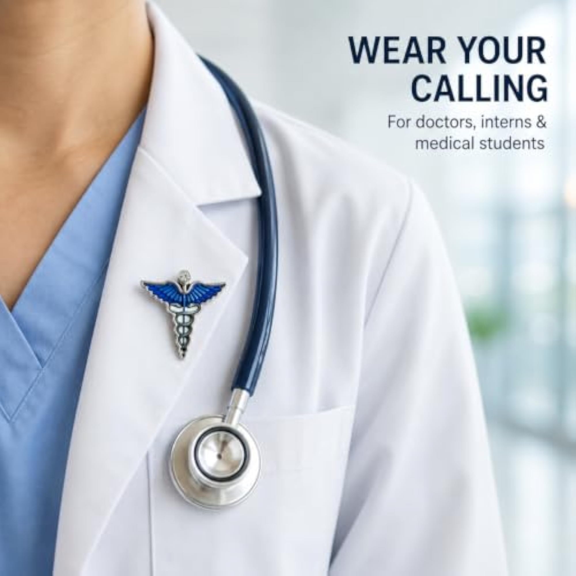 Doctor Magnetic Coat Pin with Crystal Accent, Blue Emblem